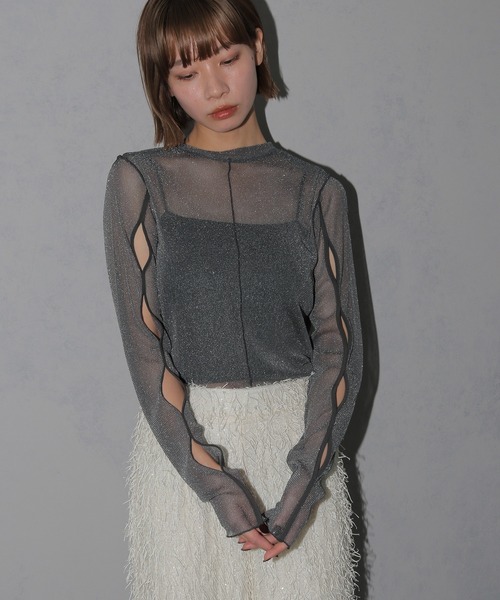Carne Bollent シアートップス　美品 セール】ギャザーデザインシアーチュールトップス（Tシャツ