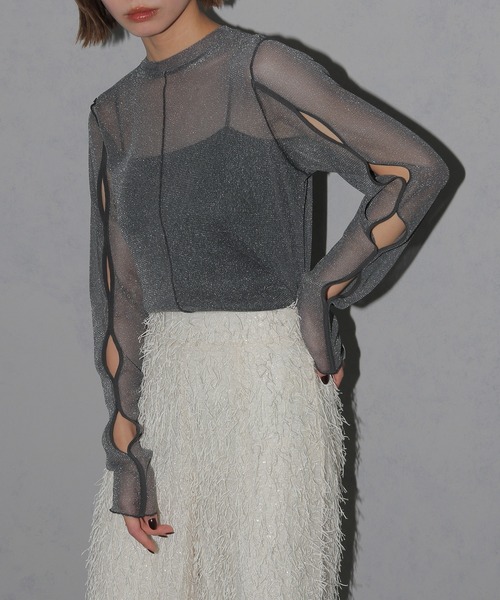 cheriella（シェリエラ）の「【cheriella】新色追加　ウェーブホール　ソフトラメシアートップス（Tシャツ/カットソー・レディース・ブラック/ブルーグリーン/チャコール/アイボリー・M）」の17枚目の写真