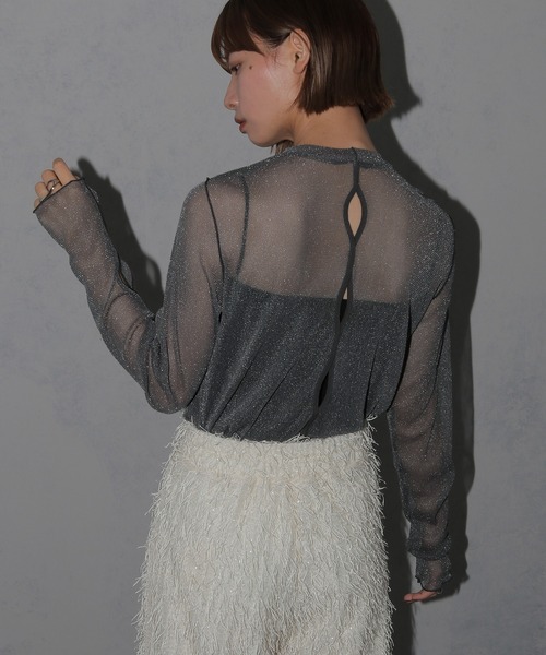 cheriella（シェリエラ）の「【cheriella】新色追加　ウェーブホール　ソフトラメシアートップス（Tシャツ/カットソー・レディース・ブラック/ブルーグリーン/チャコール/アイボリー・M）」の19枚目の写真