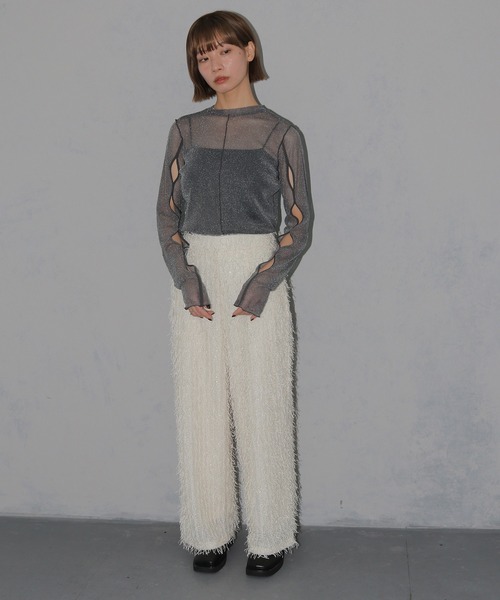 cheriella（シェリエラ）の「【cheriella】新色追加　ウェーブホール　ソフトラメシアートップス（Tシャツ/カットソー・レディース・ブラック/ブルーグリーン/チャコール/アイボリー・M）」の21枚目の写真