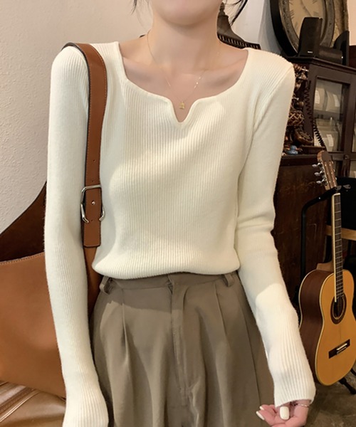 Girly Doll(ガーリードール)の「キーネック長袖リブニット(ニット/セーター・レディース・カーキ/ブラウン/ベージュ/ブラック/キャメル/ホワイト・FREE)」の9枚目の写真