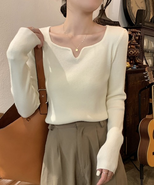 Girly Doll(ガーリードール)の「キーネック長袖リブニット(ニット/セーター・レディース・カーキ/ブラウン/ベージュ/ブラック/キャメル/ホワイト・FREE)」の10枚目の写真