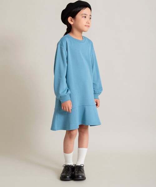 DRC branshes(ディーアールシーブランシェス)の「【WEB限定/DRC/やわらか薄手裏毛】裾フレア切替・袖ボリューム長袖ワンピース(ワンピース・キッズ・ラベンダー/ブルー/グレー/ブラック・90/110/100/130/120/150/140)」の3枚目の写真