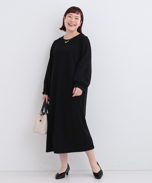 S-3L/お袖デザイン2WAY】異素材ドッキングワンピース（ワンピース