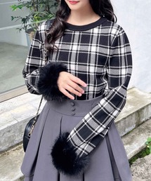 INGNI | チェック柄ジャガード袖口ファーニット(ニット/セーター)