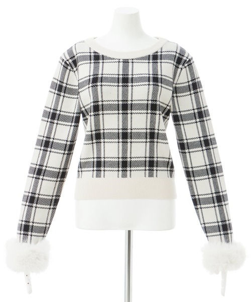 INGNI(イング)の「チェック柄ジャガード袖口ファーニット(ニット/セーター・レディース・オフホワイト/ブラック・M)」の20枚目の写真