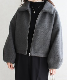 ボリューム袖 シープボア ショートブルゾン ボアジャケット ステンカラーコート