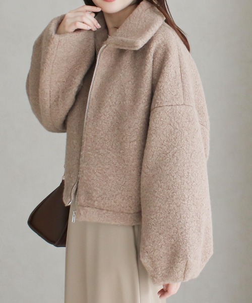 Social GIRL(ソーシャルガール)の「ボリューム袖 シープボア ショートブルゾン ボアジャケット ステンカラーコート(ブルゾン・レディース・チャコールグレー/ブラック/アイボリー/グレイッシュベージュ・M)」の19枚目の写真