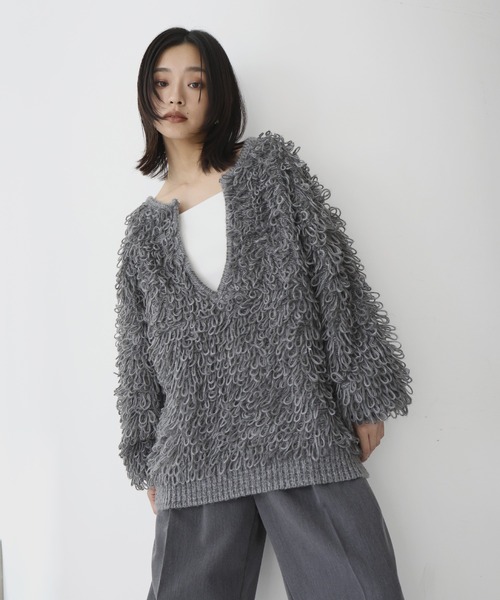 hellam（へラム）の「ループヤーン キーネックニットプルオーバー（ニット/セーター・レディース・チャコール/アイボリー/ブラック・FREE）」の11枚目の写真