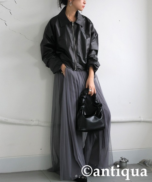 antiqua(アンティカ)の「パールタフタジャケット(ナイロンジャケット・レディース・ブラック/グレー・ONESIZE)」の6枚目の写真