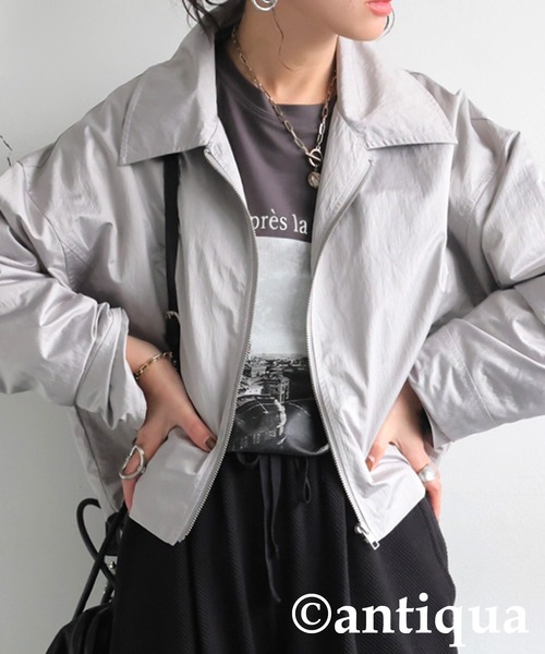 antiqua(アンティカ)の「パールタフタジャケット(ナイロンジャケット・レディース・ブラック/グレー・ONESIZE)」の10枚目の写真
