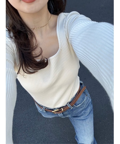 ロングスリーブリブトップス（カップ付き）（Tシャツ/カットソー