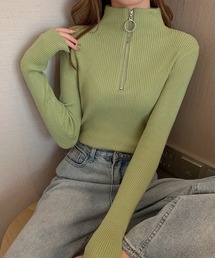 ハーフジップリブタイトニット