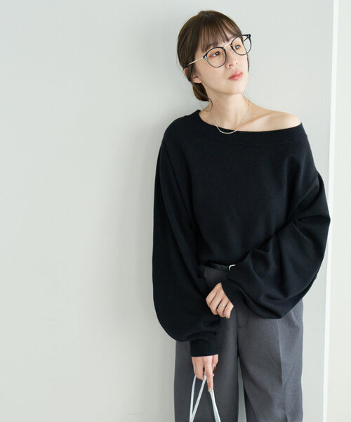 DISCOAT（ディスコート）の「モチモチワンショルプルオーバー《WEB限定カラーあり》（ニット/セーター・レディース・モカ/チャコールグレー/ブラウン/ブラック/オフホワイト・FREE）」の17枚目の写真