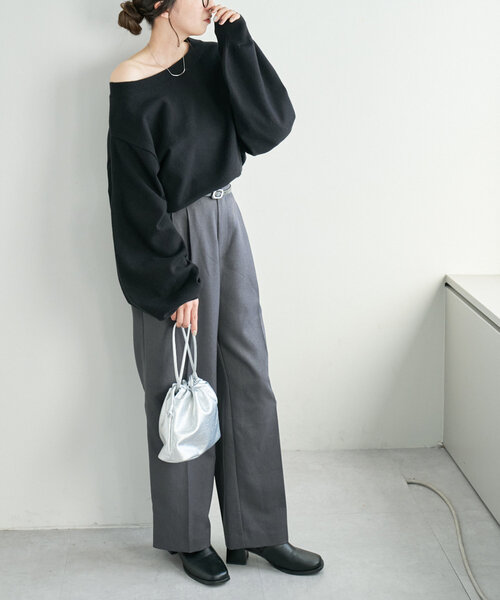 DISCOAT（ディスコート）の「モチモチワンショルプルオーバー《WEB限定カラーあり》（ニット/セーター・レディース・モカ/チャコールグレー/ブラウン/ブラック/オフホワイト・FREE）」の19枚目の写真