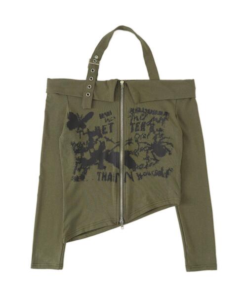 dispark（ディスパーク）の「DISPARK/Wジップグラフィックオフショルトップス（Tシャツ/カットソー・レディース・カーキ/ブラック・FREE）」の12枚目の写真