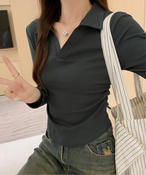 オープンカラースキッパーロンT（Tシャツ/カットソー）｜AMAJI（アマジ）