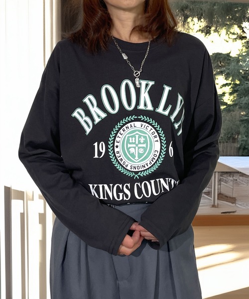 セール】選べる カレッジ ロゴ ワイドシルエット ロンT（Tシャツ