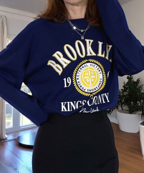 セール】選べる カレッジ ロゴ ワイドシルエット ロンT（Tシャツ