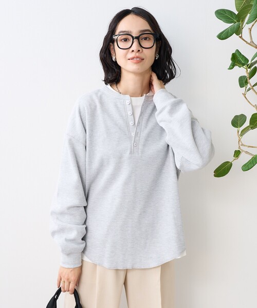 FREAK'S STORE(フリークスストア)の「【セットアイテム】ワッフルヘンリー ロンTセット(Tシャツ/カットソー・レディース・オフホワイト/ピンク/チャコール/グレー・フリ-)」の10枚目の写真