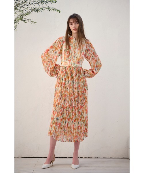 エステラケー　プリーツプリントドレス Estella.K ワンピース Jane Belted Dress プリーツプリント