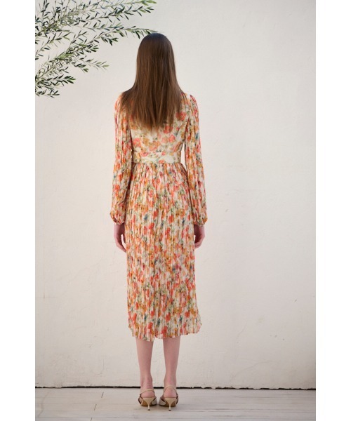 Estella.K エステラケー デニム切替わプリーツドレス ワンピース Estella.K ワンピース Jane Belted Dress プリーツプリント