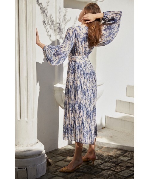 セール】Jane Belted Dress プリーツプリントドレス（ワンピース