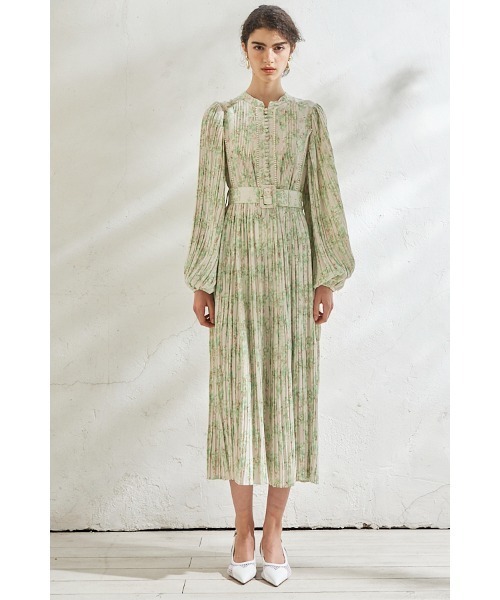 セール】Jane Belted Dress プリーツプリントドレス（ワンピース