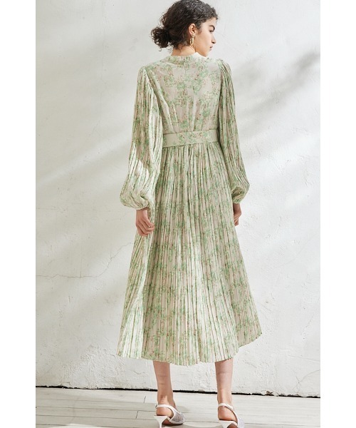 Estella.K（エステラケー）の「Jane Belted Dress プリーツプリントドレス（ワンピース・レディース・ネイビー系/レッド系/オレンジ系/グリーン系/ピンク系・FREE）」の14枚目の写真