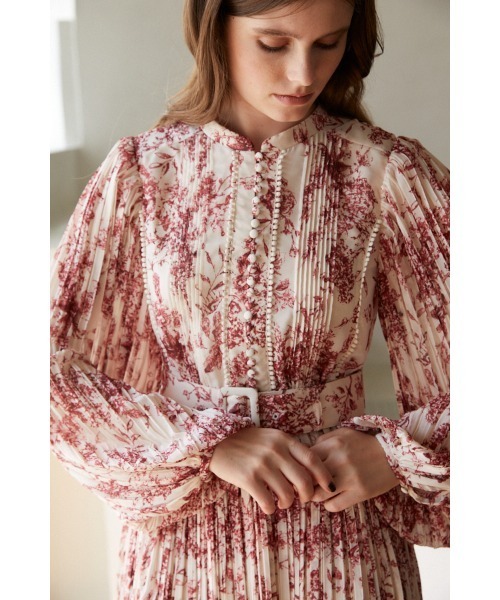 セール】Jane Belted Dress プリーツプリントドレス（ワンピース