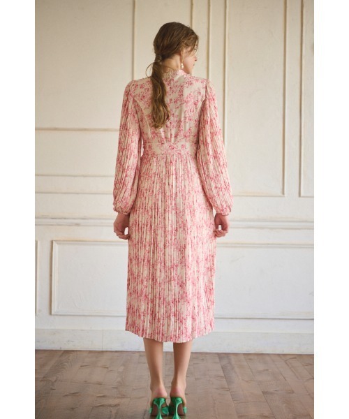 Jane Belted Dress プリーツプリントドレス（ワンピース）｜Estella.K