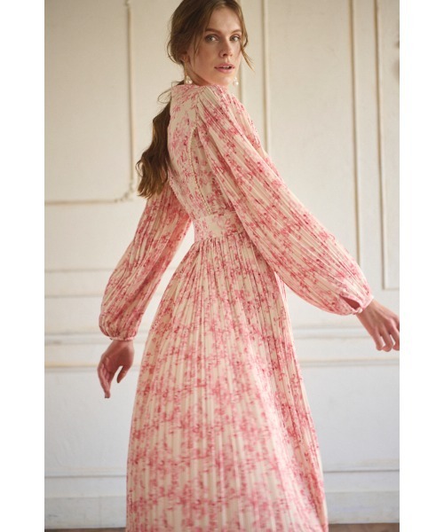 セール】Jane Belted Dress プリーツプリントドレス（ワンピース