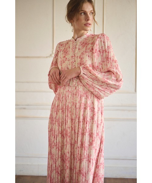 【極美品】Estella.K プリーツプリントドレス　ワンピース　花柄　フリー 極美品】Estella.K プリーツプリントドレス ワンピース 花柄