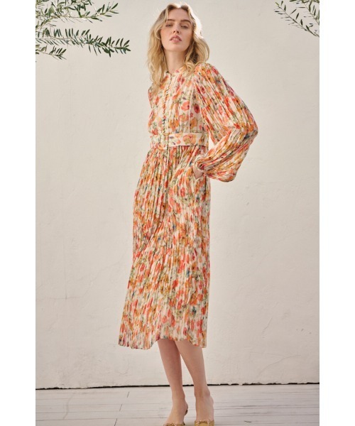 【極美品】Estella.K プリーツプリントドレス　ワンピース　花柄　フリー 極美品】Estella.K プリーツプリントドレス ワンピース 花柄