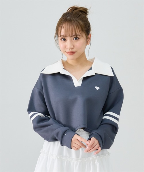 REDYAZEL(レディアゼル)の「ハート刺繍ラガートップス(Tシャツ/カットソー・レディース・ライトグレー/グレー/ブルー・FREE)」の2枚目の写真