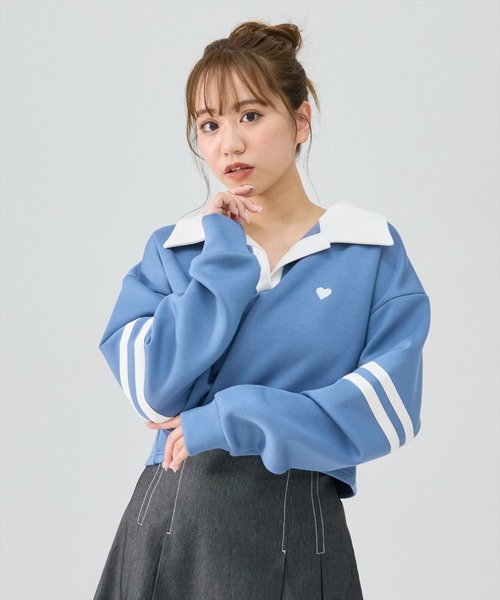 REDYAZEL(レディアゼル)の「ハート刺繍ラガートップス(Tシャツ/カットソー・レディース・ライトグレー/グレー/ブルー・FREE)」の3枚目の写真