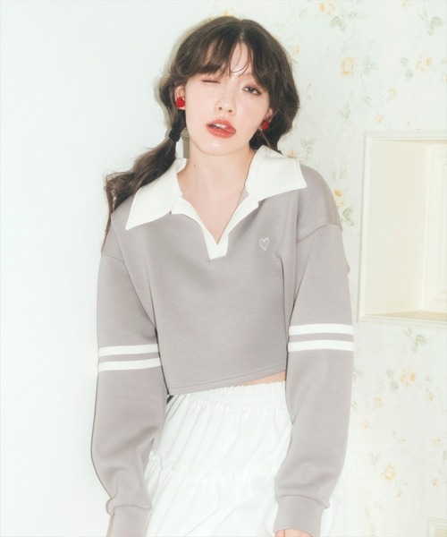 REDYAZEL(レディアゼル)の「ハート刺繍ラガートップス(Tシャツ/カットソー・レディース・ライトグレー/グレー/ブルー・FREE)」の4枚目の写真