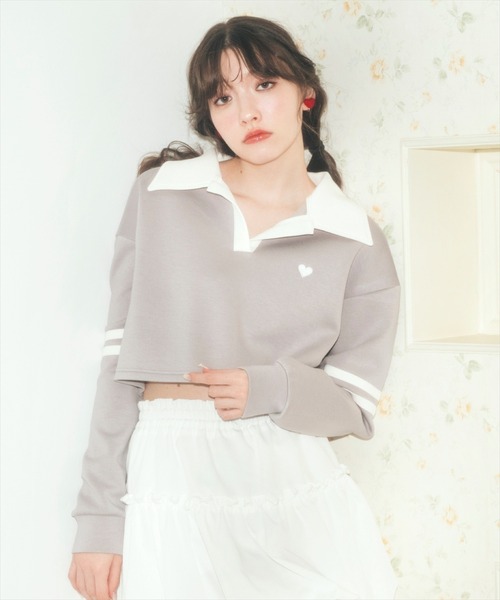 REDYAZEL(レディアゼル)の「ハート刺繍ラガートップス(Tシャツ/カットソー・レディース・ライトグレー/グレー/ブルー・FREE)」の5枚目の写真