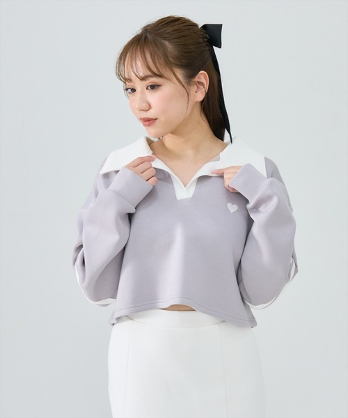 REDYAZEL(レディアゼル)の「ハート刺繍ラガートップス(Tシャツ/カットソー・レディース・ライトグレー/グレー/ブルー・FREE)」の8枚目の写真