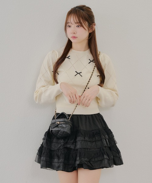 continuer de NICE CLAUP（コンティニューデナイスクラップ）の「【春の新作】パールリボンニット（ニット/セーター・レディース・アイボリー/ブルー/ブラック・FREE）」の4枚目の写真