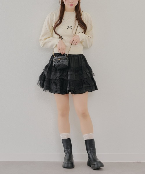 continuer de NICE CLAUP（コンティニューデナイスクラップ）の「【春の新作】パールリボンニット（ニット/セーター・レディース・アイボリー/ブルー/ブラック・FREE）」の7枚目の写真