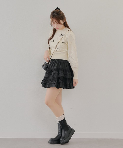 continuer de NICE CLAUP（コンティニューデナイスクラップ）の「【春の新作】パールリボンニット（ニット/セーター・レディース・アイボリー/ブルー/ブラック・FREE）」の9枚目の写真