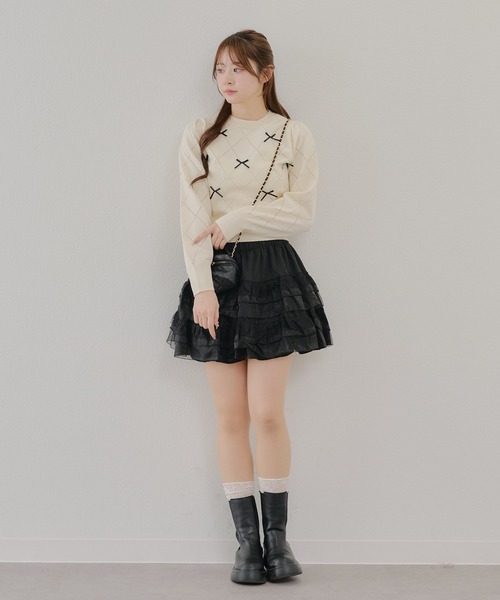 continuer de NICE CLAUP（コンティニューデナイスクラップ）の「【春の新作】パールリボンニット（ニット/セーター・レディース・アイボリー/ブルー/ブラック・FREE）」の10枚目の写真