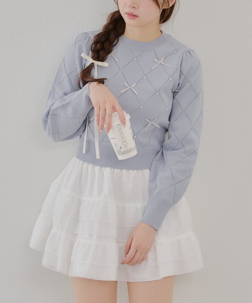 continuer de NICE CLAUP（コンティニューデナイスクラップ）の「【春の新作】パールリボンニット（ニット/セーター・レディース・アイボリー/ブルー/ブラック・FREE）」の11枚目の写真