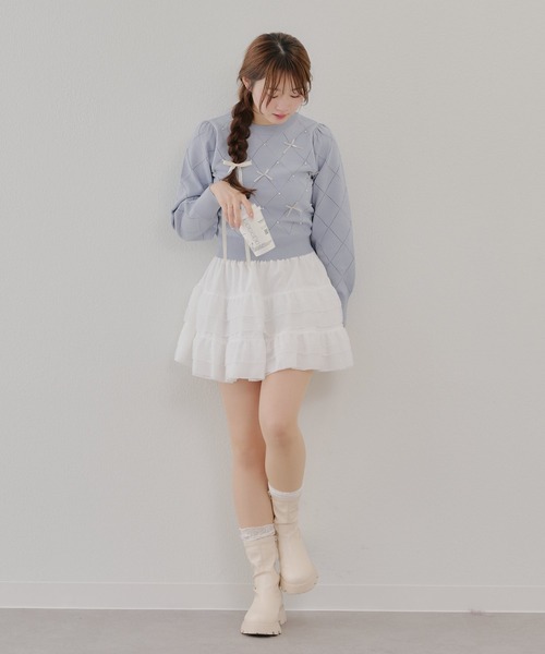 continuer de NICE CLAUP（コンティニューデナイスクラップ）の「【春の新作】パールリボンニット（ニット/セーター・レディース・アイボリー/ブルー/ブラック・FREE）」の13枚目の写真