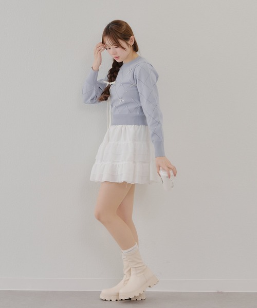 continuer de NICE CLAUP（コンティニューデナイスクラップ）の「【春の新作】パールリボンニット（ニット/セーター・レディース・アイボリー/ブルー/ブラック・FREE）」の14枚目の写真