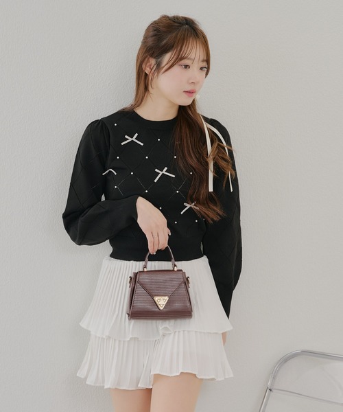 continuer de NICE CLAUP（コンティニューデナイスクラップ）の「【春の新作】パールリボンニット（ニット/セーター・レディース・アイボリー/ブルー/ブラック・FREE）」の17枚目の写真