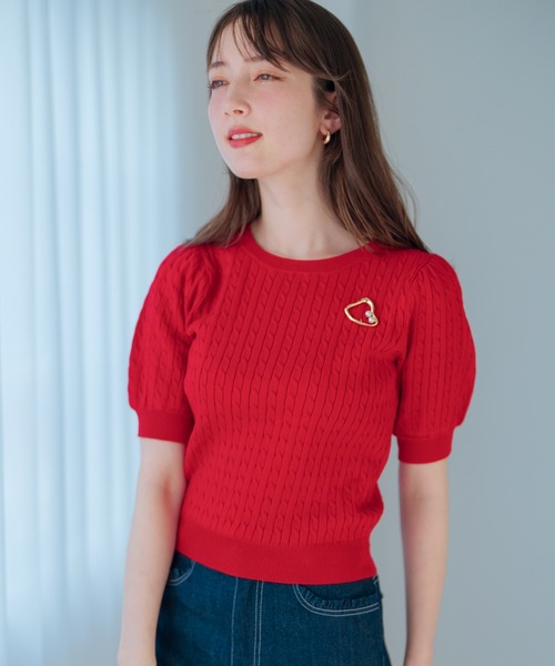 MISCH MASCH(ミッシュマッシュ)の「ブローチ付きケーブルニット(ニット/セーター・レディース・ネイビー/レッド/ホワイト・フリ-)」の7枚目の写真