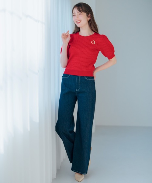 MISCH MASCH(ミッシュマッシュ)の「ブローチ付きケーブルニット(ニット/セーター・レディース・ネイビー/レッド/ホワイト・フリ-)」の10枚目の写真