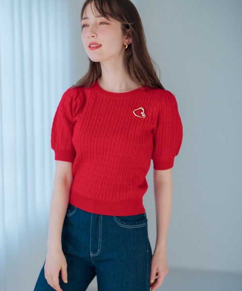 MISCH MASCH(ミッシュマッシュ)の「ブローチ付きケーブルニット(ニット/セーター・レディース・ネイビー/レッド/ホワイト・フリ-)」の8枚目の写真